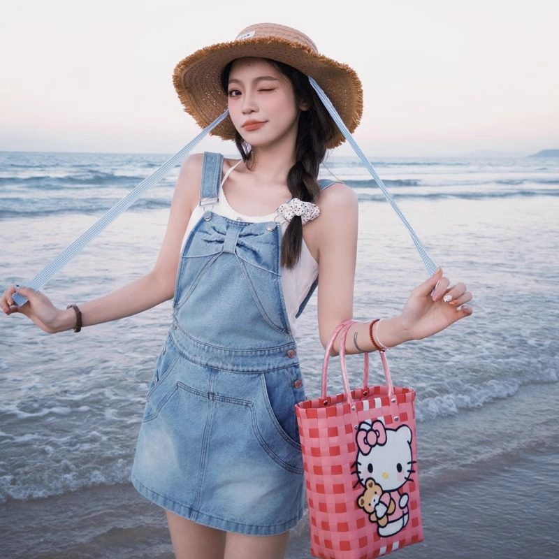 送运费险蝴蝶结背带牛仔裙裤夏季