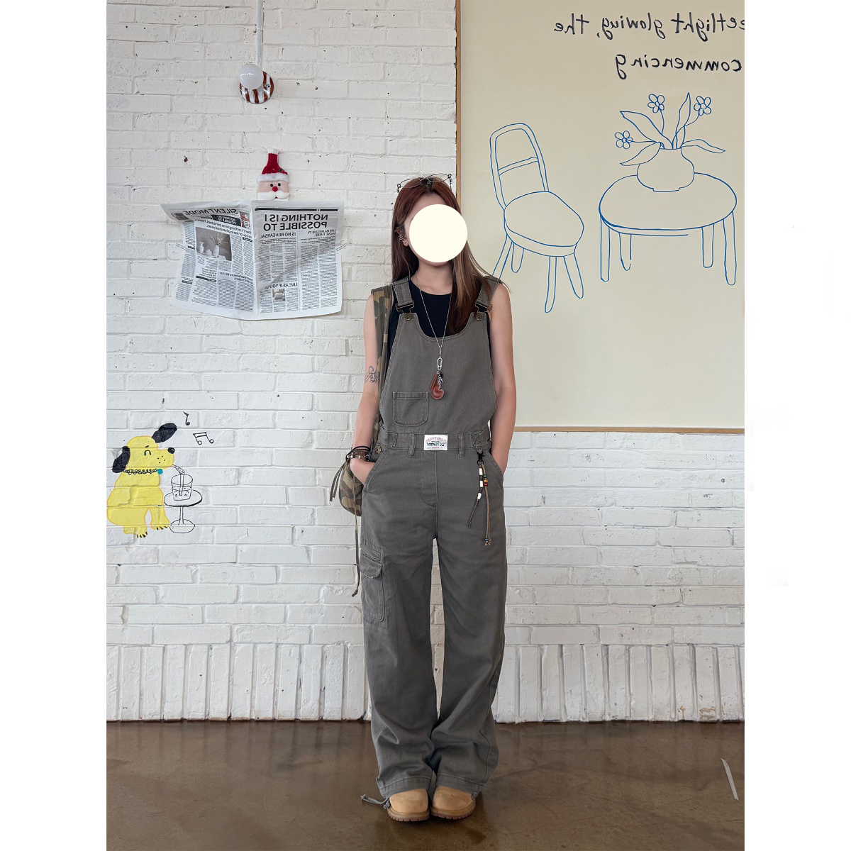 美式复古工装牛仔背带裤女2026年春秋新款多口袋休闲阔腿连体长裤