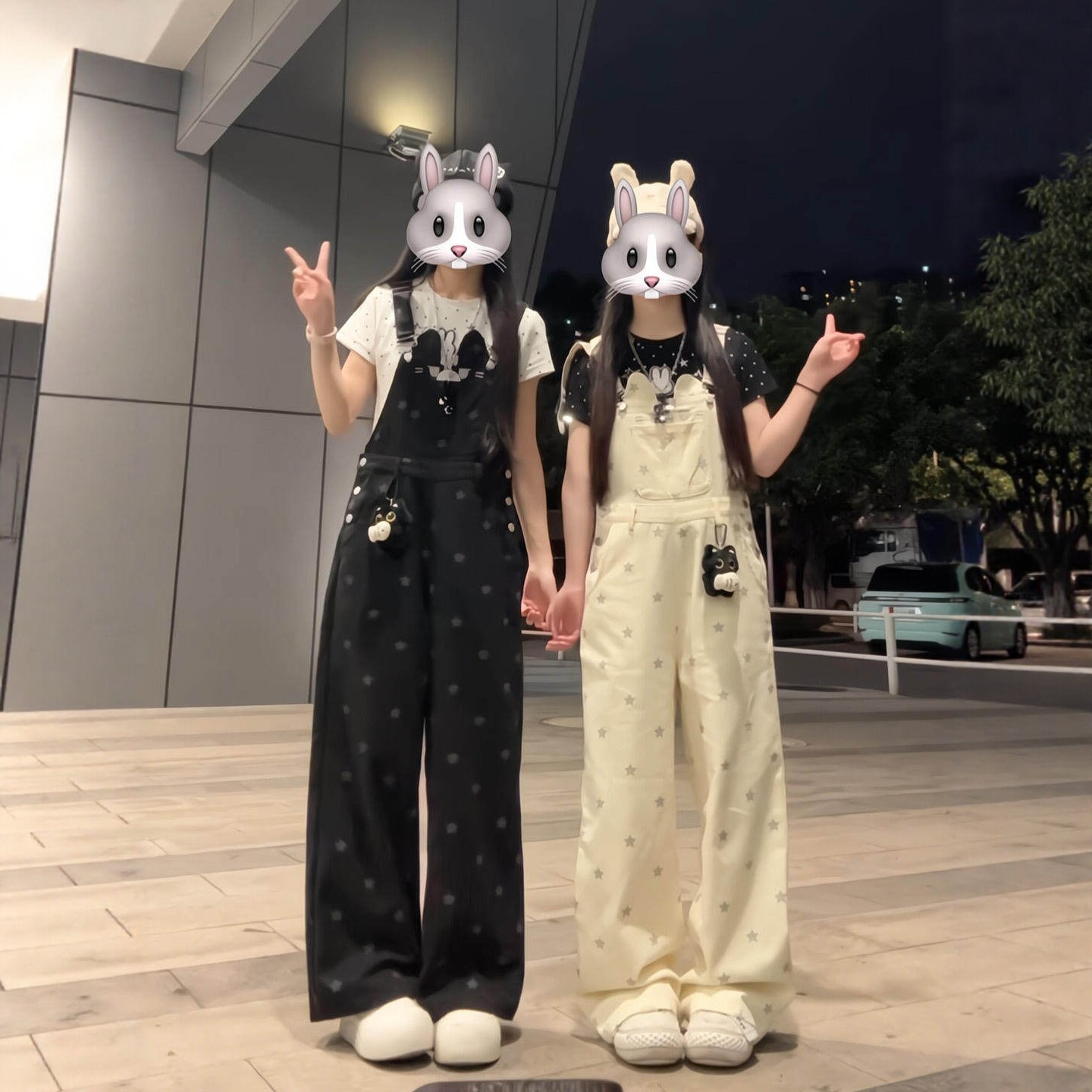 多巴胺穿搭牛仔背带阔腿裤女