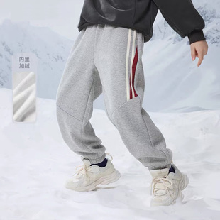 马其顿童装冬季新款男童加绒卫裤镶边撞色针织裤中大童宽松运动裤