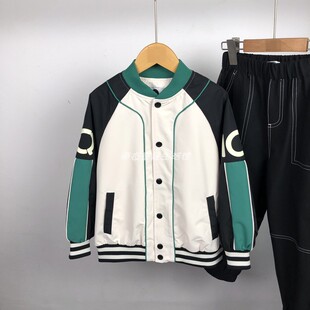 柜元 马其顿童装春秋款男童撞色夹克宽松潮男中大童棒球领外套