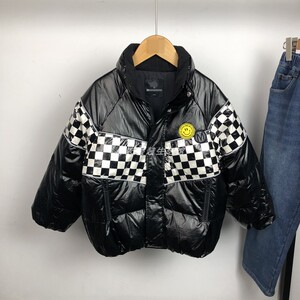 鸟家童装冬季儿童立领羽绒服时尚棋盘格潮男女童宽松保暖羽绒外套