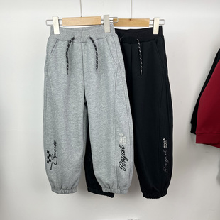 潮酷 25冬季新款 小马家童装男童宽松加绒卫裤字母刺绣儿童运动裤