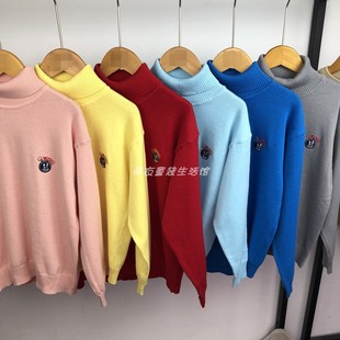 马其顿童装秋冬款男女童纯棉针织衫纯色高领打底线衫纯棉儿童毛衣