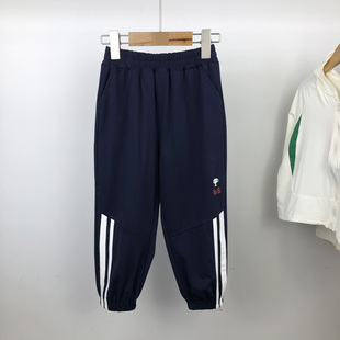 轻薄透气 马其顿童装夏季男童宽松休闲裤撞色拼条防蚊裤大童长裤