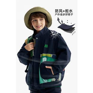三防面料 马其顿童装春季新款男童涂鸦印花潮立领夹克宽松潮外套