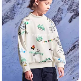 马其顿童装冬季男童半高领加绒卫衣 满印字母印花潮儿童百搭外套