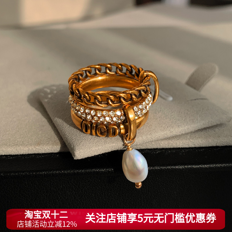 老钱风复古多层巴洛克珍珠戒指女