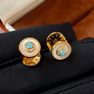 复古天然白贝母金色双面耳钉女款2026新款耳环小巧精致绿松石耳饰