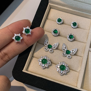 999纯银绿色玉髓玛瑙耳钉女新中式 独特好看耳饰 高级耳环2026新款