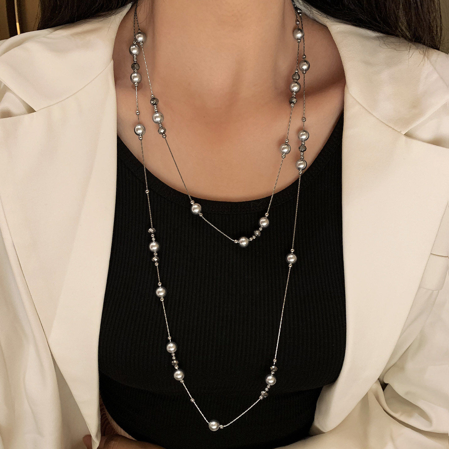 长款真多麻灰满天星珍珠项链女轻奢大气高档高级感秋冬叠戴毛衣链,饰品/流行首饰/时尚饰品新,项链,淘宝优惠券,粉丝福利购,淘宝优惠卷