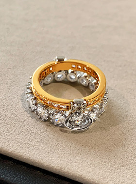 金银拼色土星西太后叠戴戒指女轻奢高级感新款个性小众设计食指环