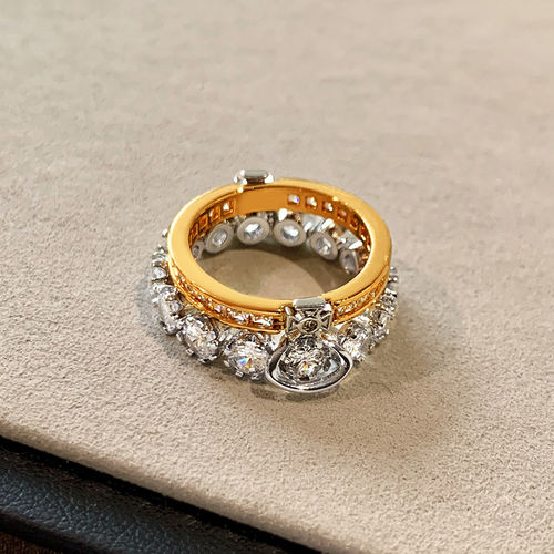 金银拼色土星西太后叠戴戒指女轻奢高级感新款个性小众设计食指环 - 封面