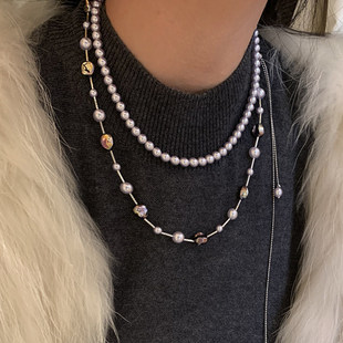 紫色满天星珍珠项链女2026新款轻奢大气高档高级感秋冬长款毛衣链