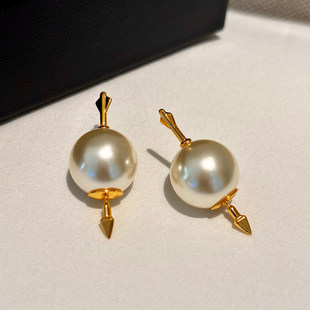 999纯银施家华子大珍珠耳钉女2026新款轻奢耳环金色独特漂亮耳饰