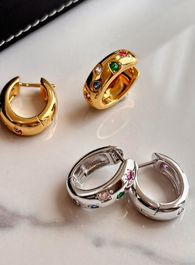 gd权志龙彩色宝石独特金属圈圈耳环女高级感轻奢耳坠耳饰气质耳钉