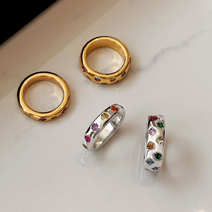 GD权志龙同款彩色钻石戒指女轻奢高级感小众设计情侣对戒金色指环