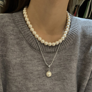 施家澳白色单颗珍珠项链配饰女轻奢小众高级感秋冬叠戴锁骨毛衣链