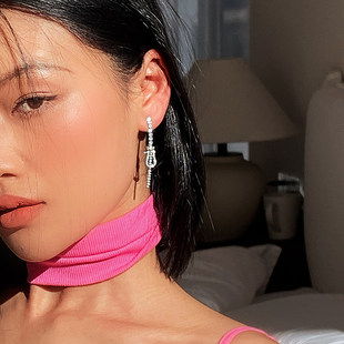 925纯银流苏长款马蹄扣耳环女轻奢高级感耳坠满钻耳钉秋冬季耳饰