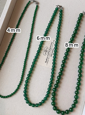 天然绿色玛瑙玉髓串珠项链女款碧玉石珠子翡翠新中式锁骨颈链配饰