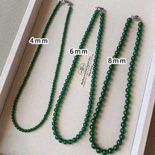 天然绿色玛瑙玉髓串珠项链女款碧玉石珠子翡翠新中式锁骨颈链配饰