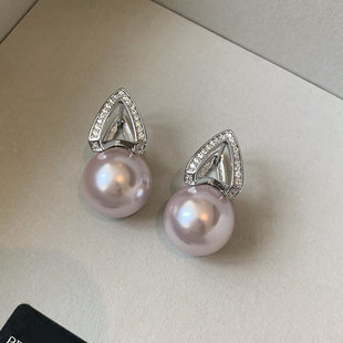 曼塔玫瑰紫色珍珠耳钉女轻奢小众高级2026新款巨好看耳坠耳环耳饰