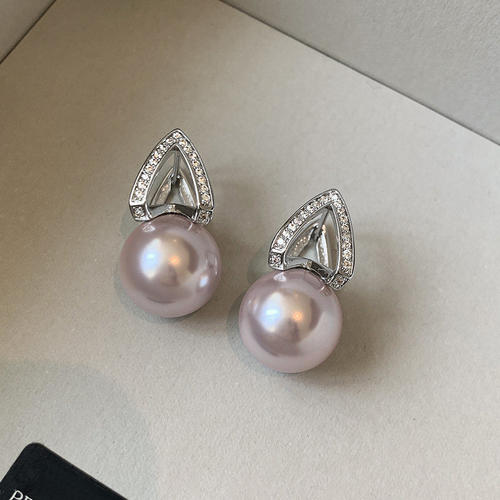 曼塔玫瑰紫色珍珠耳钉女