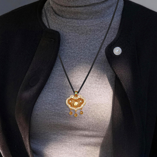 新中式平安锁项链女不掉色如意锁吊坠长命锁骨毛衣链长款挂绳配饰