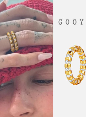不掉色金色夸张戒指女独特小众设计个性轻奢高级感新款锆石食指环