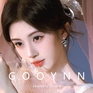 999纯银独特好看漂亮飘带钻石耳钉女轻奢高级感耳环小众气质耳饰