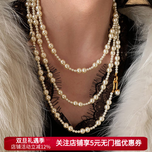施家华子长款珍珠项链女
