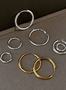 999纯银耳圈金色素圈大耳环女2026新款爆款耳扣小圆圈高级感耳饰