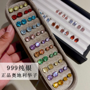 999纯银针爆闪水晶华子玫瑰切钻石耳钉耳骨钉耳蜗养耳洞耳饰耳环