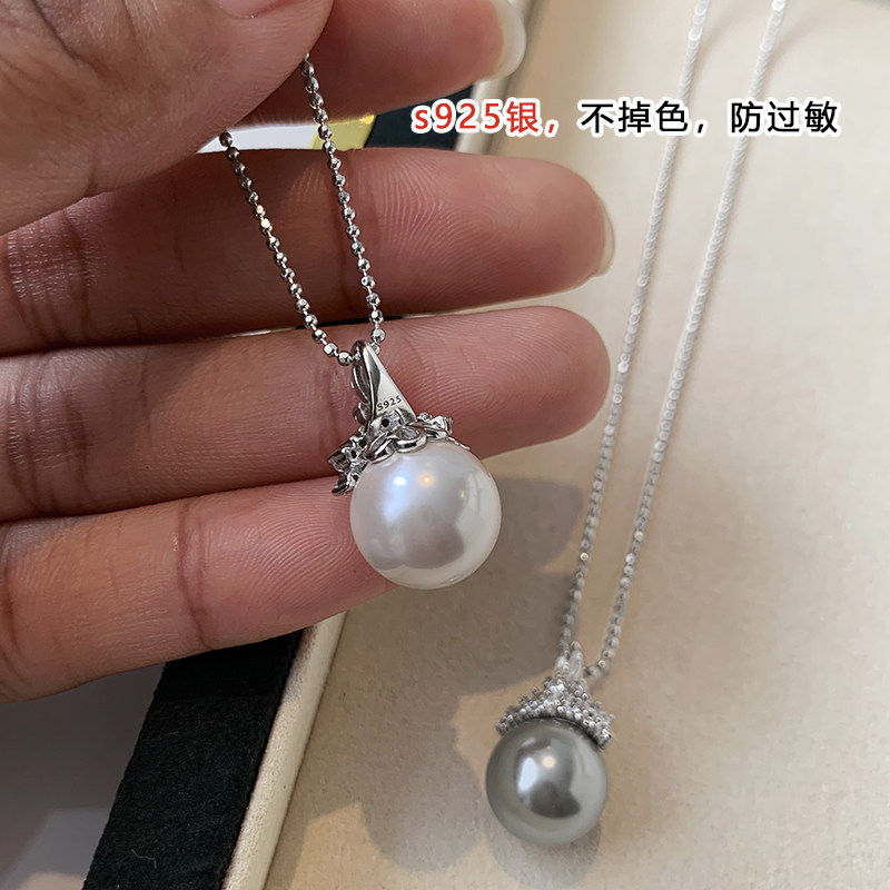 S925纯银冰雪女王珍珠吊坠项链女款轻奢小众高级2026新款锁骨颈链