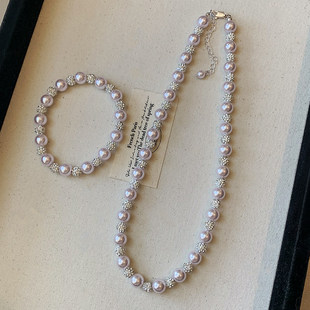 曼塔玫瑰紫色珍珠项链女轻奢小众高级感新款配饰满天星锁骨链颈链