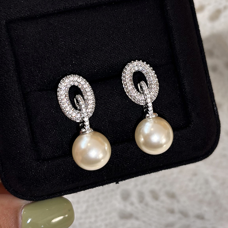 S925纯银圈圈珍珠耳环女