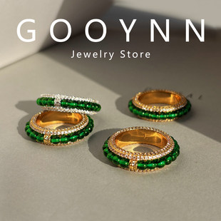 冰种绿色玉髓戒指女2026新款玛瑙玉石小众设计师轻奢高级感食指环