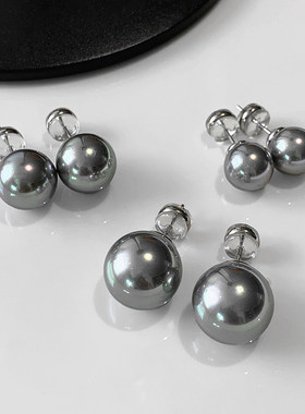 S999纯银真多麻灰色施家珍珠耳钉女轻奢高级耳环2025新款爆款耳饰