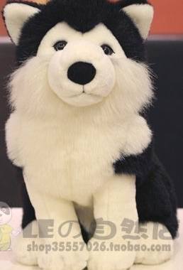 （定做）仿真坐姿黑色哈士奇犬狗狗husky毛绒玩具公仔