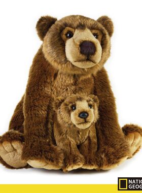 （现货+包邮）美国国家地理仿真母子棕熊brown bear毛绒玩具公仔