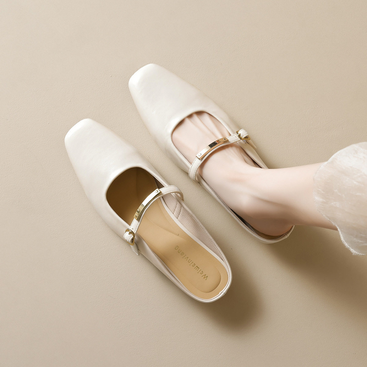 法式晚晚风时尚百搭包头半拖鞋女外穿夏低跟粗跟一字带懒人凉拖鞋,女鞋,包头拖,淘宝优惠券,粉丝福利购,淘宝优惠卷