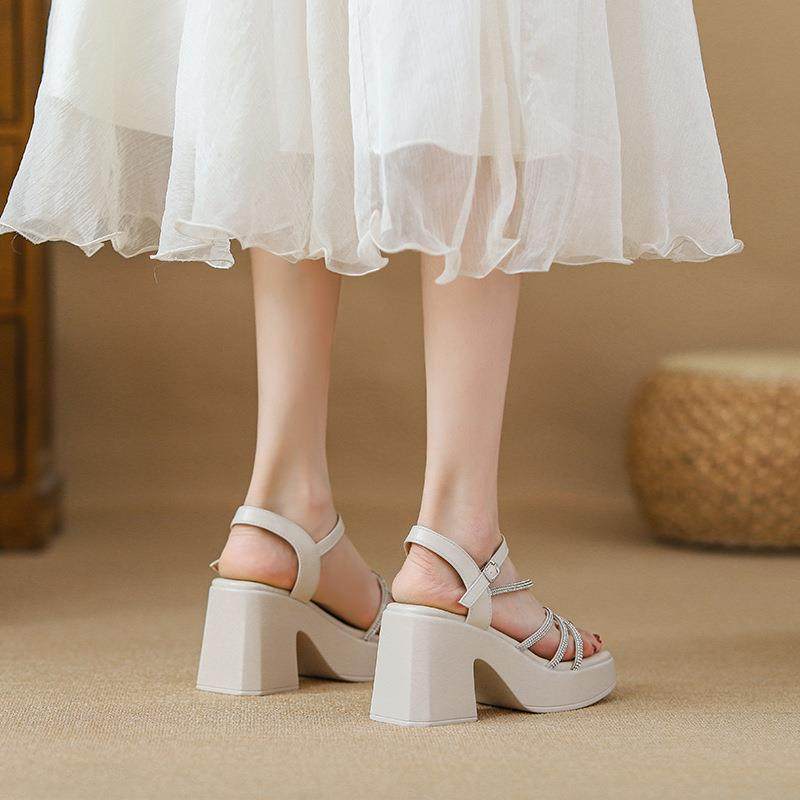2026时尚休闲松糕底配裙子粗跟高跟鞋一字带沙滩鞋女轻便罗马凉鞋,女鞋,一字带凉鞋,淘宝优惠券,粉丝福利购,淘宝优惠卷