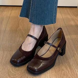 软皮法式单鞋2026年新款高跟鞋女气质高级不累脚粗跟玛丽珍单鞋女