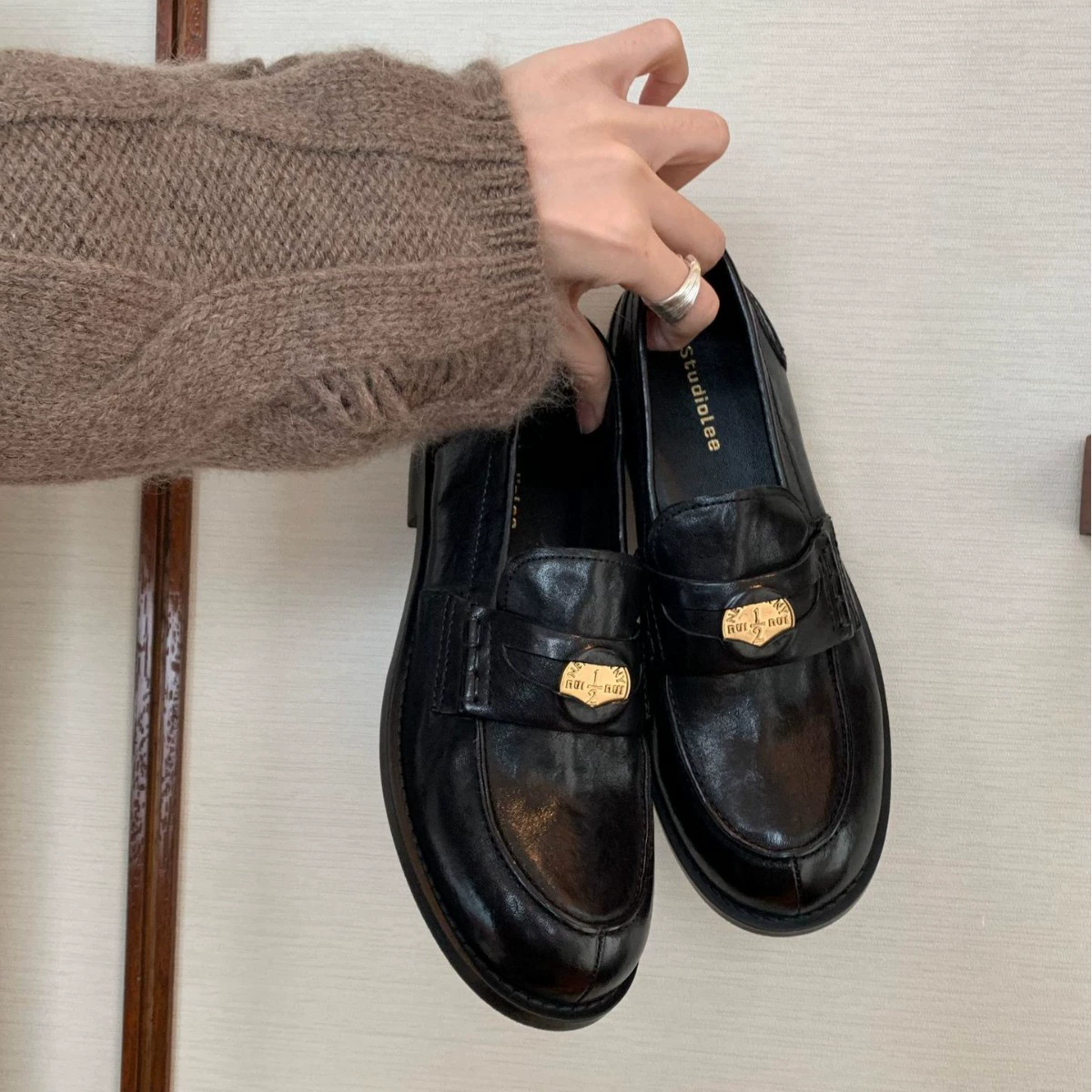 柔软舒适~网红同款miu家小金币真皮绒面一脚蹬粗跟乐福鞋女小皮鞋,女鞋,乐福鞋（豆豆鞋）,淘宝优惠券,粉丝福利购,淘宝优惠卷