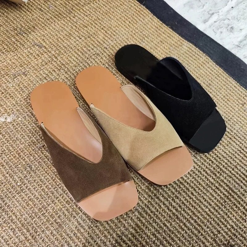 羊皮版~韩版简约V口方头一字拖鞋女外穿2026夏季新款度假平底凉拖,女鞋,其他拖鞋,淘宝优惠券,粉丝福利购,淘宝优惠卷