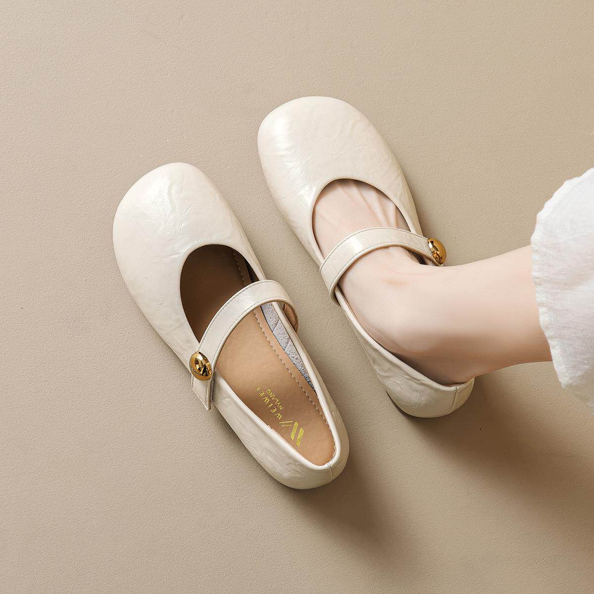 时尚百搭休闲风圆头一字带玛丽珍鞋浅口软底温柔晚晚风芭蕾单鞋女