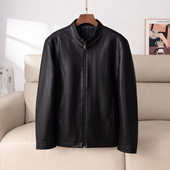 成熟轻商务休闲夹克外套中年爸爸装 立领加绒皮衣PU皮 撤柜男装 潮