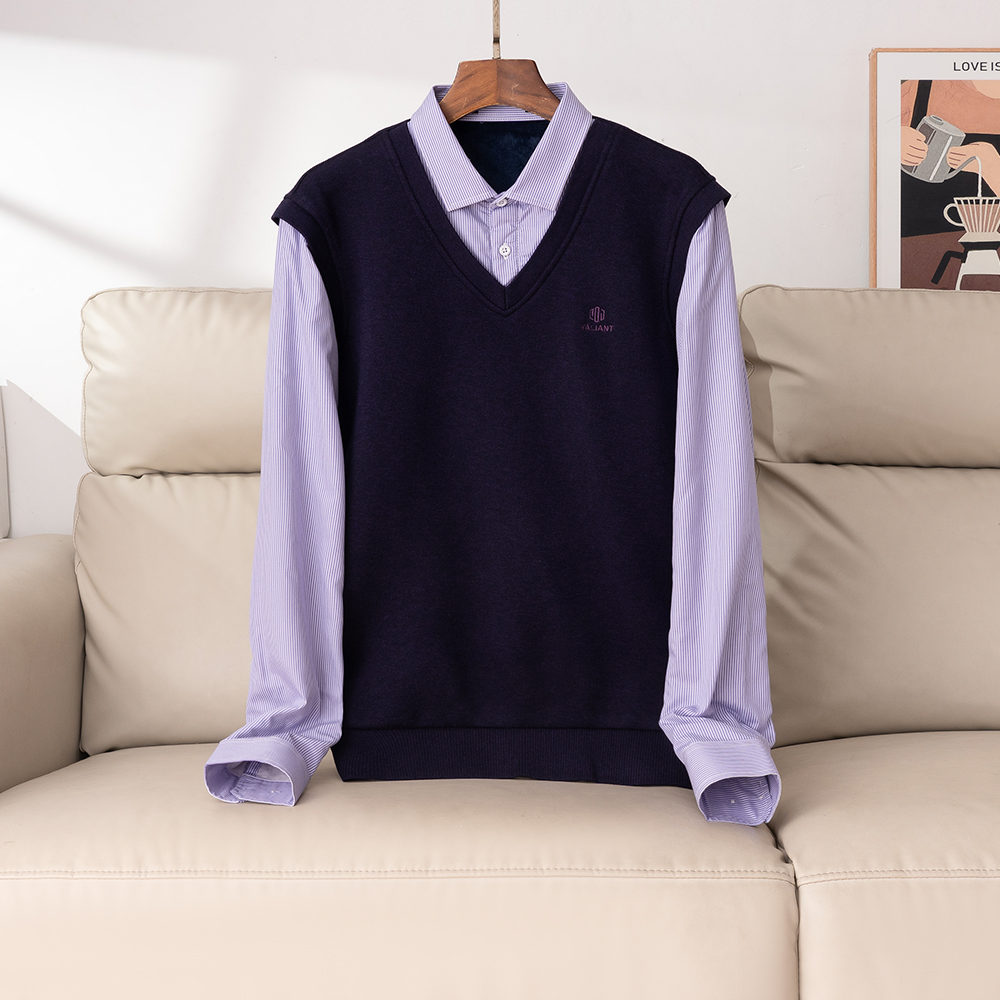 轻商务款！日常百搭！针织衫加绒假两件时尚宽松毛衣打底长袖T恤