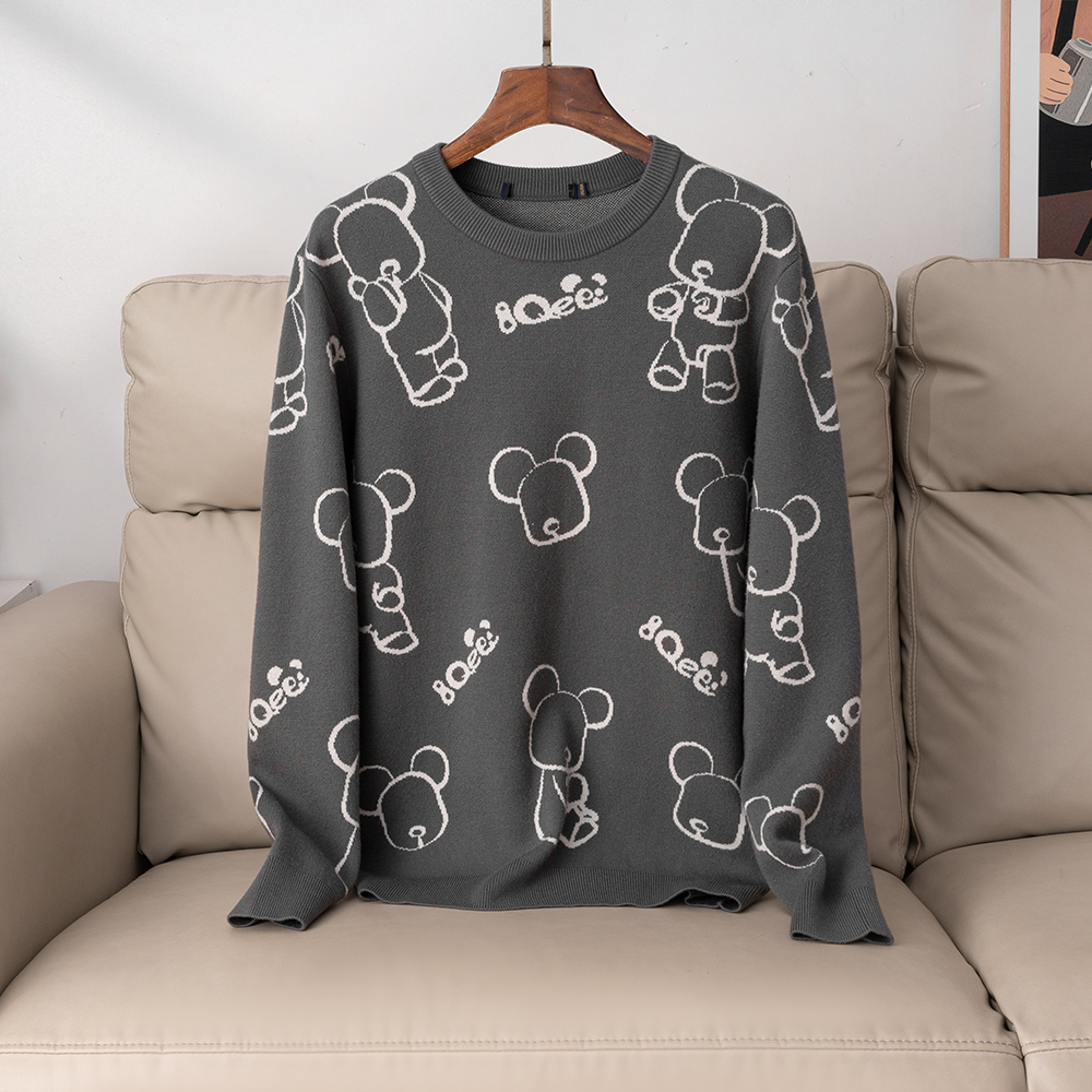 撤柜男装时尚卡通提花圆领针织衫2025春季新款柔软舒适亲肤上衣