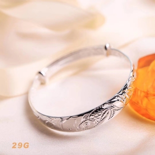 9999足银福寿字妈妈奶奶银手镯银镯子可调节中老年人纯银手镯